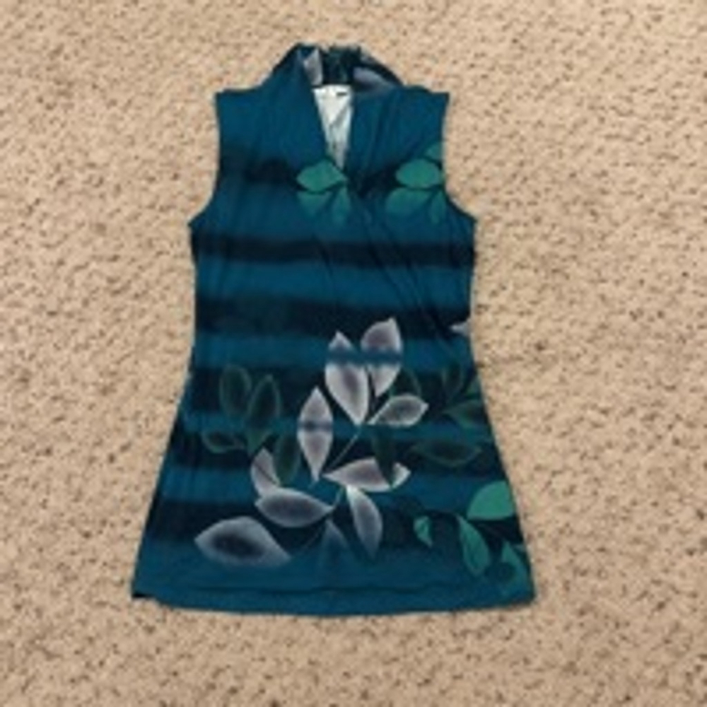 Women's Cabi Sleeveless Top Size S Dark Green Floral Faux Wrap 941